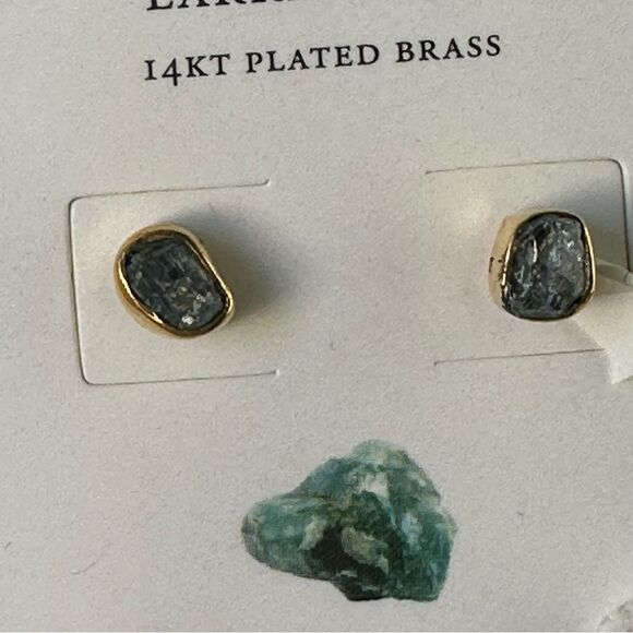 New Luna Norte Druzy Crystal Quartz 14k Plated Brass 3 pc. Earring Set - Picture 5 of 7